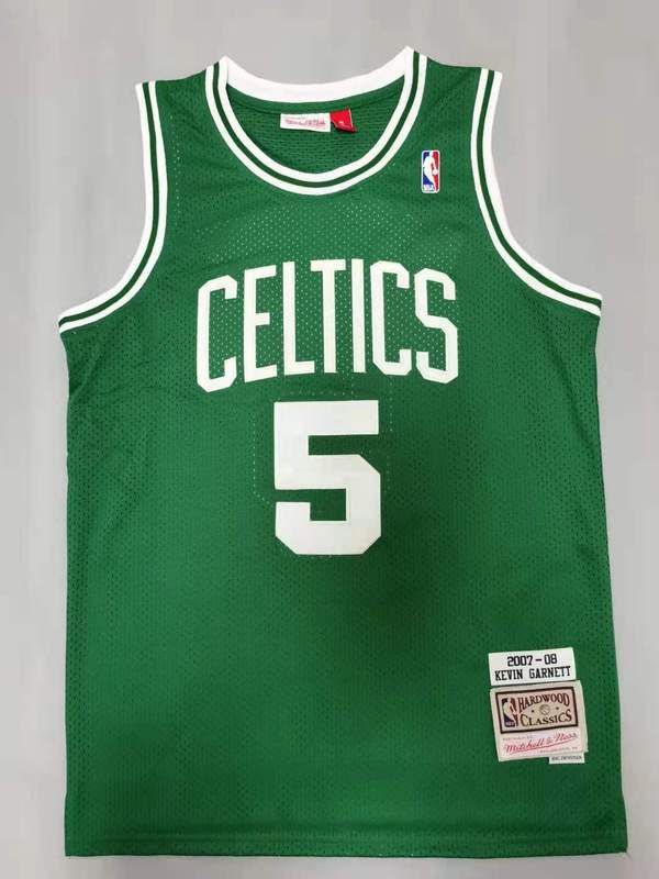 Men Boston Celtics #5 Garnett Green Throwback Best mesh 2021 NBA Jersey